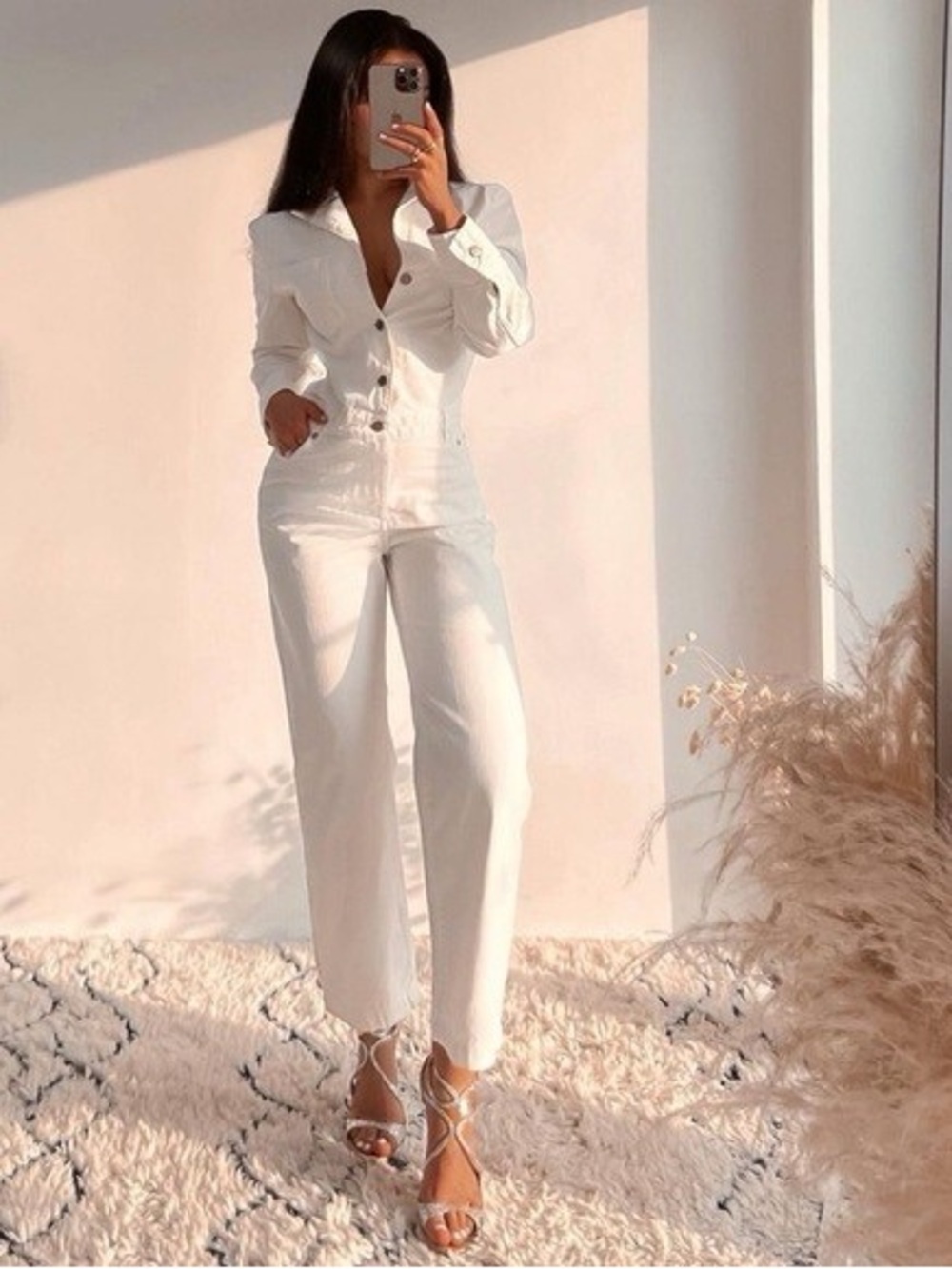 Zara The Mica Denim Jumpsuit Bloggers Fav White NWT Sz X-Small